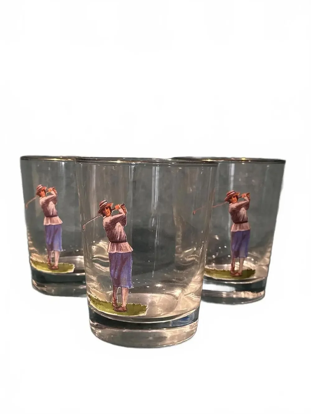 [3] Vintage Lady Golfer Glasses x Highball Whiskey Rare Gold